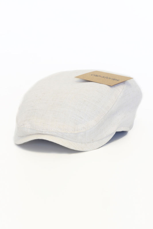White Cotton Linen Flat Cap